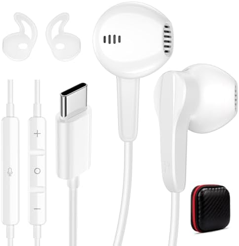 Premium USB-C Earbuds with Noise Cancellation – Comfortable Sports Earphones for i Phone 16 & Android – Built-in Mic and Remote Control for Effortless Calls and Music – Exceptional Sound Clarity for Commuting, Workouts, and Relaxation – Lightweight Design for All-Day Comfort – Compatible with Samsung Galaxy S25, S24 Plus, and More
