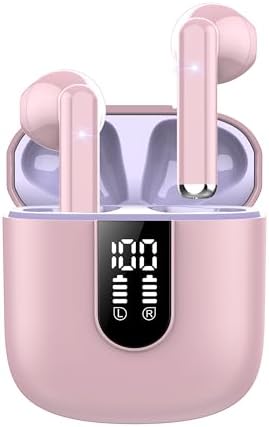 Jesebang Pink Bluetooth 5.3 Wireless Earbuds – Stylish Stereo Earphones with ENC Microphone, 30-Hour Playtime, IP7 Waterproof Rating for Gym & Outdoor Adventures, Dual LED Battery Display – Ultimate Audio Freedom on the Move