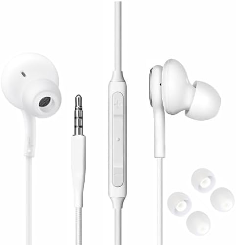 Elevate Your Audio Experience with 2025 White In-Ear Earbuds for Samsung Galaxy – Premium Stereo Headphones Featuring 3.5 mm Jack, Built-in Microphone, and Volume Control for Seamless Calls and Music Enjoyment – Comfort Fit for Active Lifestyles and All-Day Listening