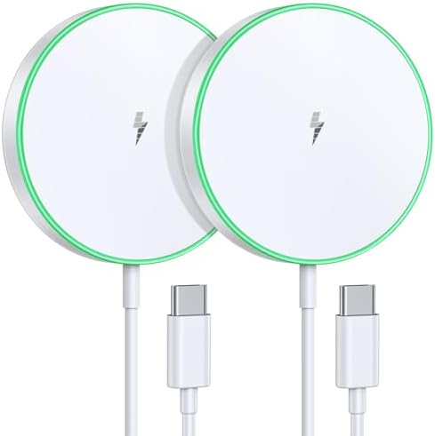Magnetic Wireless Charging Pad – 15 W Fast Charger for i Phone 16/15/14/13/12 Series & Air Pods – Dual Port LED Indicator, Compact Design for Enhanced Convenience and Safety – 2 Pack White, Ideal for Home and Travel Use