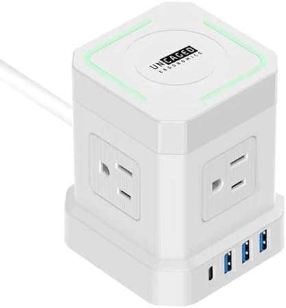 Revolutionize Your Charging Setup with the Uncaged Ergonomics 10 ft Wireless Cube Charger & Power Strip – Featuring 4 AC Outlets, 3 USB Ports Including 1 C Fast Charger, Surge Protection, and an On/Off Switch for Ultimate Device Management and Safety