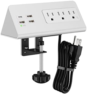 Edge Mount Power Strip with USB-C & AC Outlets – 3 AC Sockets and 4 Fast-Charging USB Ports for Home, Office, and Dorm – Desk Clamp Surge Protector, Compact Design for Enhanced Convenience and Safety – Black (2-Pack)