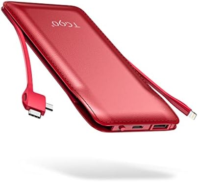 Ultra-Slim 10,000 m Ah TG90° Portable Power Bank with Built-in Lightning and USB-C Cables – Fast Charging, Lightweight Battery Backup for i Phone and Android Devices – Essential On-the-Go Charger for Busy Lifestyles