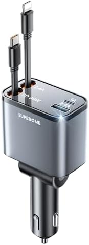 2025 SUPERONE 69 W Retractable Car Charger – Fast Charging Dual-Port Accessory for i Phone 16/15/14/13/12 & Samsung Devices, Tangle-Free Design, Ideal Gift for Men & Women, Essential Car Travel Companion