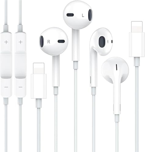 Premium Wired Earbuds for i Phone – Dual Pack with Noise-Cancellation Technology, Integrated Mic & Easy Volume Control – Compatible with i Phone 14/13/12/11/XR/XS/X/8/7/SE/Pro/Pro Max – Exceptional Sound Quality & Lightweight Ergonomic Design for Audiophiles and Professionals