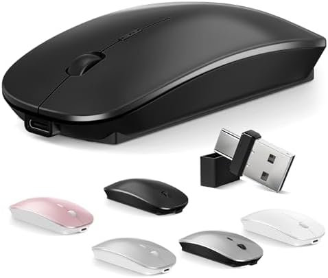 Sleek Silent Wireless Bluetooth Mouse for Mac Book Air & Pro – Dual Mode Optical Design with USB Type-C Receiver, Ergonomic Rechargeable Comfort for i Pad and Laptop Use – Effortless Connectivity & Quiet Performance – Ideal for Work & Play