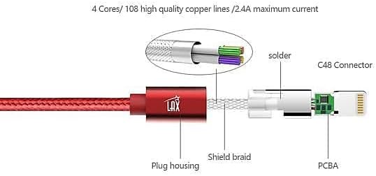 LAX MFi Certified Lightning Cable for i Phone & i Pad – 6 ft Durable Braided USB Cord with Fast Charging Capability for Enhanced Performance and Compatibility Across All Devices