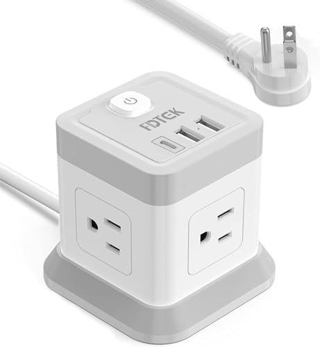 FDTEK Cube Power Strip with 4 Spacious Outlets & 3 USB Ports (1 USB-C) – Compact Green Power Solution for Home, Office, and Travel – Ultimate Surge Protection & Fast Charging Convenience