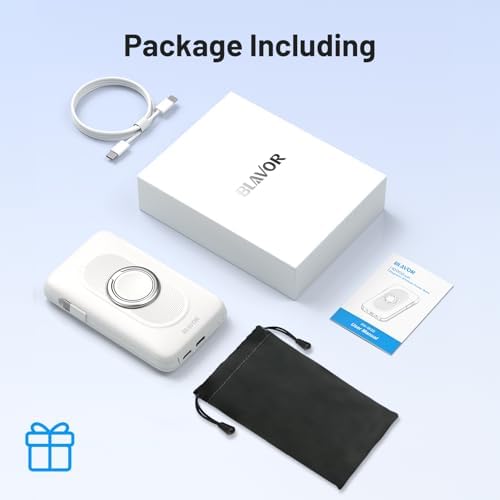 Magnetic Wireless Power Bank for Apple Devices – BLAVOR 10,000 m Ah Portable Charger with Built-in Cables and 20 W Fast Charging, Seamless Compatibility for i Phone 16/15/14/13/12 and Apple Watch, Integrated Stand for Hands-Free Use, Sleek White Design – Ultimate Convenience for On-the-Go Charging