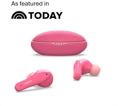 Belkin Soundform Nano Kids Bluetooth Earbuds – Stylish Blue Design with 85 d B Volume Limiting for Safe Listening, 24-Hour Battery Life, Integrated Microphone for Online Learning and Calls, Compatible with i Phone, i Pad, Galaxy & More – Comfort Meets Durability for Young Audiophiles