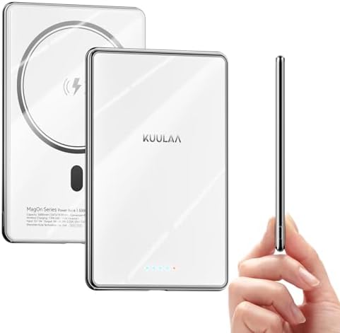 Ultra-Slim Kuulaa 10000 m Ah Mag Safe Power Bank – Fast Wireless Charger for i Phone 16/15/14/13/12 Series – Effortless Magnetic Alignment for On-the-Go Charging – High-Capacity Portable Battery Pack with LED Status Indicator
