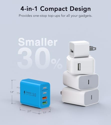 40 W USB C 4-Port Wall Charger 2-Pack – Ultra-Fast Charging Adapter for i Phone 16, i Pad Pro, Nintendo Switch & More – High-Speed PD & QC Technology for Multiple Devices – Compact & Stylish Red Design – Perfect for Travel and Daily Use