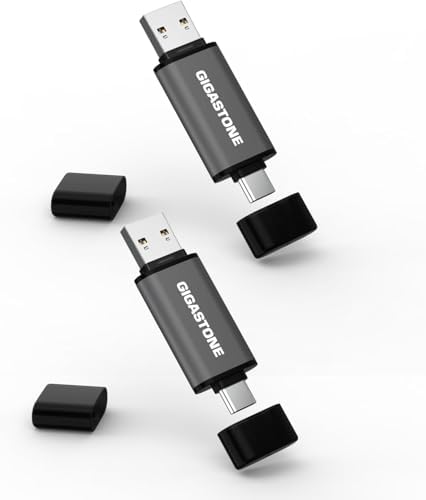 GIGASTONE 16 GB Dual Flash Drive Pack – Ultra-Fast 2-in-1 USB 3.2 Gen 1 with Type-A & Type-C Connectors for Seamless Data Transfer Across Smartphones, PCs, Macs, and More – Plug & Play Design with 100 MB/s Speed and Compact Cap for Easy Portability – Perfect for Students and Professionals