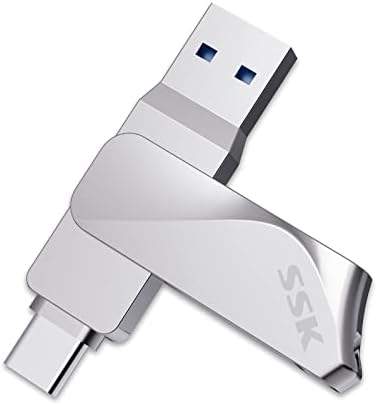 SSK 256 GB USB C Flash Drive – Versatile 2-in-1 OTG Memory Stick for Android, Mac, and Laptops – High-Speed USB 3.2 with Up to 200 MB/s Transfer Rate – Compact and Durable Thumb Drive for Effortless File Sharing and Storage