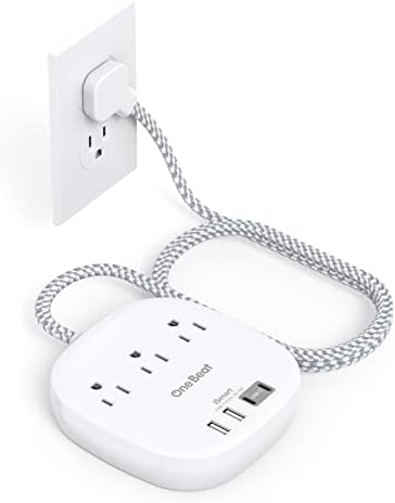 10 Ft Flat Plug Power Strip with 3 AC Outlets & 4 USB Ports, Ideal Desktop Charging Station for Cruise Ships & Dorms – Compact Design & Fast Charging for Multi-Device Use