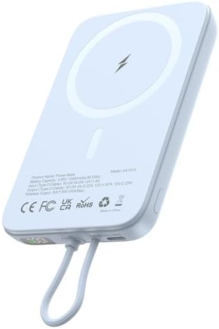 Asper X Mag Safe 10,000 m Ah Portable Power Bank – Dual Charging Solutions with 15 W/22.5 W Fast Charging, Smart LED Power Display, Built-in USB-C Cable & Compact Design for i Phone 16/15/14/13/12 & Galaxy S25 – Ultimate Travel Companion for Efficient Power Management