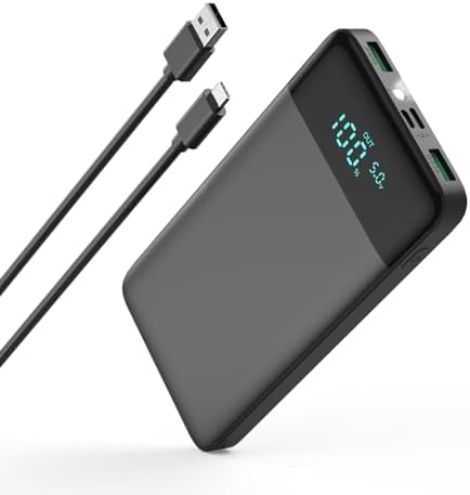 Ultra Slim 10800 m Ah Portable Charger with LCD Display – Fast Charging Power Bank with 20 W PD USB-C Output, Ideal for i Phone 15, 14 & Samsung Android – Compact Power Solution for On-the-Go Charging