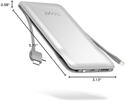 Ultra-Slim 10,000 m Ah TG90° Portable Power Bank with Built-in Lightning and USB-C Cables – Fast Charging, Lightweight Battery Backup for i Phone and Android Devices – Essential On-the-Go Charger for Busy Lifestyles