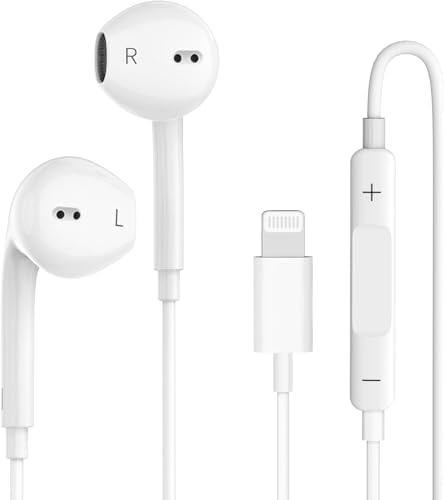 Enhance Your Sound Journey with i Phone-Compatible Wired Earbuds Featuring Lightning Connector – Superior Comfort and Built-in Microphone for Hands-Free Calls – Perfect for Daily Use, Commuting, and Crystal-Clear Audio – Durable Design Ensures Long-Lasting Performance and All-Day Comfort – Seamless Control for Music Playback and Volume Adjustment Across i Phone Models 14, 13, 12, 11, XR, XS, X, 8, SE, Pro, Pro Max – Immerse Yourself in Rich Sound Quality Without Bluetooth Hassles – Ideal Solution for Music Lovers and On-the-Go Professionals Seeking Reliable Connectivity and Ergonomic Fit.