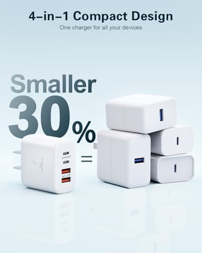 Dual-Pack 40 W USB C Charger Block – Fast Charging Power Adapter with 4 Ports for i Phone, Samsung, and i Pad – High-Speed Multi-Device Charging Solution with Enhanced Compatibility and Portability – Perfect for Home, Office, and Travel