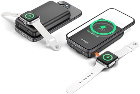 Ultra-Fast 4-in-1 Magnetic Power Bank: 10,000 m Ah Wireless Charger for i Phone 12/13/14/15/16 Series & Apple Watch – Convenient USB-C 20 W PD Charging for Busy Lifestyles – Compact Portable Power Solution for On-the-Go Energy Needs