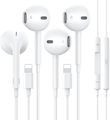 Discover Sonic Perfection with Dual Pack Wired i Phone Earbuds – Advanced Noise Reduction & Built-in Microphone for Clear Calls, Effortless Volume Control, Compatible with All i OS Models Including i Phone 14/13/12/11/XR/XS/X/8/7/SE/Pro/Pro Max – Ergonomic Design for All-Day Comfort and Enhanced Listening Experience