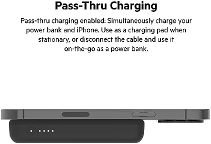Belkin Wireless Power Bank 5000 m Ah with Mag Safe Compatibility – Portable Charger for i Phone 16 Series, i Phone 15, and Air Pods – 7.5 W Fast Charging with Built-in Kickstand for Hands-Free Use – Lightweight White Design for On-the-Go Charging Solutions