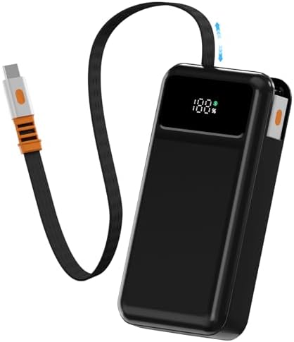 LUCKYDUO 10000 m Ah Power Bank with Retractable 2.3 ft Charging Cable – Ultra-Compact Fast Charging USB-C Battery Pack for i Phone 16/15/Pro & Samsung – LED Display for Travel-Friendly Power Solution and Universal Device Compatibility