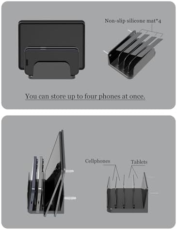 Wall Mount Phone Holder for Smartphones and Tablets, Phone Shelf with 4-Slot Docking Station Compatible with Tablet, ipad, Kindle Wall Charging Organizer (Black) – Enhanced Compatibility and Speed