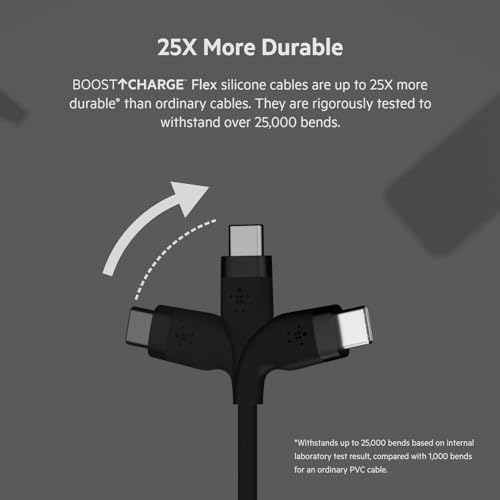 Upgrade Your Charging Game with the Belkin Boost Charge Flex USB-C to USB-C Cable – 2 m Fast Charging Solution for i Phone 16, Galaxy S25, Pixel 9 & More, Durable Silicone Design with Cable Clip for Effortless Organization in Sleek Black & White