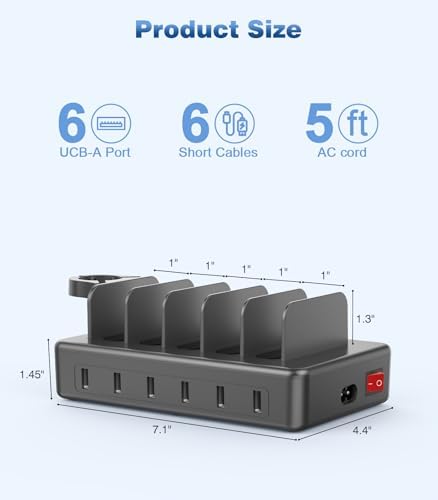 50 W Multi-Device Charging Station – High-Speed Six-Port USB Dock for Phones, Tablets, Kindles & Smartwatches – Fast Universal Charger for Home & Office Convenience – Declutter Your Charging Experience!