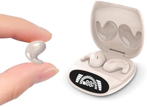 Ultra-Lightweight Noise-Canceling Wireless Sleep Earbuds for Side Sleepers – Ergonomic Comfort Fit with Elegant Off White Finish and Real-Time LED Battery Monitor – Ideal for Restful Sleep, Productive Work, and Outdoor Adventures