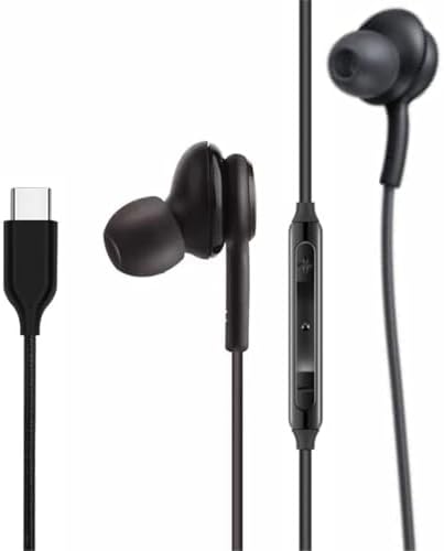 Elevate Your Sound Experience: 2024 Premium In-Ear Type-C Earbuds for Samsung Galaxy S24, S23, S22, S21, S20, Note 10 – High-Fidelity Stereo Headphones with Enhanced Bass, Integrated Microphone, and Easy Volume Control – Sleek Black Design for Comfortable All-Day Listening