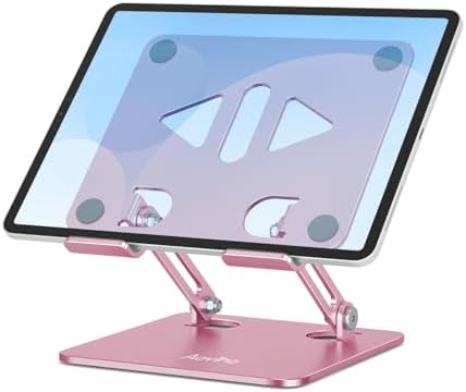 Versatile Adjustable Aluminum Tablet Stand Holder – Foldable and Lightweight Desktop Mount for i Pad Pro 12.9, i Pad Air, Mini, Samsung Galaxy Tabs, and Kindle Fire (4-12 inch) – Enhanced Stability and Comfort for Optimal Viewing Experience in Purple
