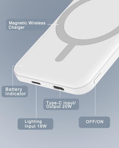 Podoru Mag Safe 5000 m Ah Portable Power Bank – Wireless Magnetic Charger with 20 W PD Fast Charging for i Phone 12 to 16 Series – Sleek, Lightweight Design for Effortless On-the-Go Charging – Includes Type-C Cable for Enhanced Versatility and Compatibility