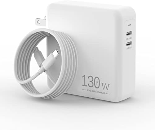 High-Efficiency 130 W Dual USB-C Charger for Mac Book Pro & Air – Universal Compatibility for i Pad Pro, i Phone 14/13, Galaxy S22 Ultra, Fast Charging, Travel-Friendly Design with 6.6 ft Cable – Power Up Multiple Devices Simultaneously