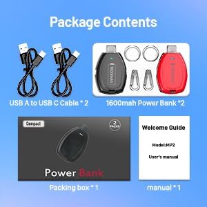 Compact Keychain Power Bank Duo: 1600 m Ah Emergency Charger for i Phone 8, 11, 12, 14 & Air Pods – Ultra-Portable Mini External Battery Pack in Stylish Blue & Pink – Fast Charging & Enhanced Compatibility for On-the-Go Power Solutions