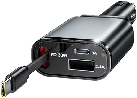 Ultimate 3-in-1 Retractable Car Charger – 50 W Fast Charging Solution with Type C Cable & USB Port for i Phone 16/15/14/13/12/11, Galaxy & Pixel Devices – Tangle-Free Convenience for On-the-Go Power Management