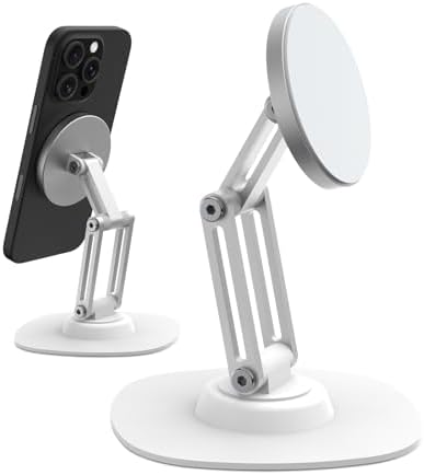 TIGRIS 360° Rotating Magnetic Phone Stand for Desk, Adjustable Foldable & Portable Aluminum Stand with Angle Adjustment Cell Phone Holder, Compatible with MagSafe iPhone 16/15/14/13/12 Pro Max – Enhanced Compatibility and Speed