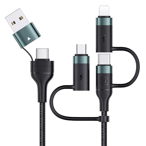 60 W PD USB C Multi-Functional Fast Charging Cable – 5-in-1 Nylon Braided Cord for Universal Compatibility with Laptops, Tablets, and Smartphones (4 FT, Grey) – Rapid Power Delivery with 3 A Fast Sync Technology