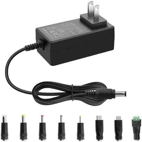 Universal 18 V 1 A DC Power Supply Adapter with 8 Interchangeable Tips – Versatile Charger for Cameras, Bluetooth Speakers, Routers, Desk Lamps, and TV Boxes – 6.56 FT USB Type C Fast Charging Cord for Global Compatibility and Device Protection