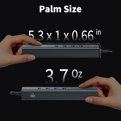 Upgrade Your Workspace with the 4 Ft 7-Port USB 3.0 Hub – High-Speed USB-A & USB-C Connectivity for Efficient 5 Gbps Data Transfers, Sleek Aluminum Build, and Extended Reach Perfect for PCs, Flash Drives, and More – Ultimate Compatibility for Windows and XPS Systems