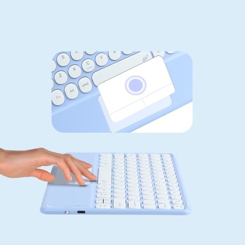 Ultra-Slim 10-Inch Wireless Bluetooth Keyboard with Touchpad – Rechargeable & Portable Universal Keyboard for i OS, Android & Windows Devices – Effortless Typing on the Go in Sleek White Finish