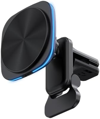 15 W Fast Magnetic Wireless Car Phone Mount for i Phone 12-15 Series – Sleek Automotive Charger Holder with One-Handed Operation and Blue Light Indicator for Safe Navigation and Quick Power-ups – Essential Driving Accessory