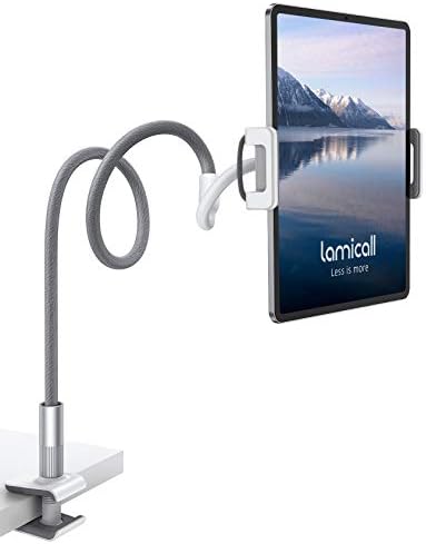 Lamicall Gooseneck Tablet Holder Mount – Ergonomic Adjustable Arm Stand for Hands-Free Viewing of i Pad Pro, Mini, Air & Galaxy Tabs (4.7-10.5″) – Versatile Clip Design for Bed, Desk, and Kitchen Use for Enhanced Comfort and Productivity