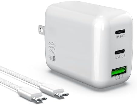 67 W Ga N Fast Charger Block – 3-Port USB C Wall Charger for Mac Book Pro/Air, i Phone 15/14, Galaxy & Pixel – Compact, High-Speed Power Adapter for Home, Office, and Travel – Ultimate Device Compatibility & Efficiency