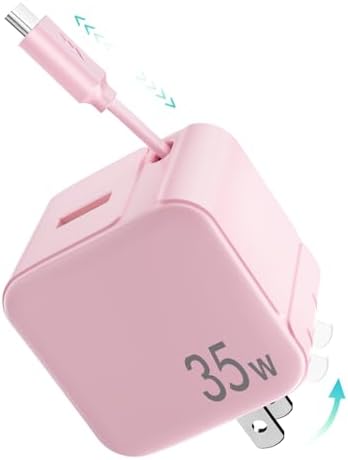Rapid 35 W Ga N USB Wall Charger with Retractable Lightning Cables – Portable and Sleek Charging Solution for i Phone 14/13/12 & i Pad – Tangle-Free Design for Effortless Travel and Enhanced Compatibility with Apple Devices
