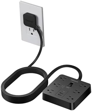 TESSAN 6-Outlet Black Surge Protector Power Strip with 3 USB Ports (1 USB-C) – 5 FT Flat Plug Extension Cord, 1700 Joules Surge Protection for Safe Charging in Home, Office & College Dorm – Compact and Versatile Multi-Device Charging Station