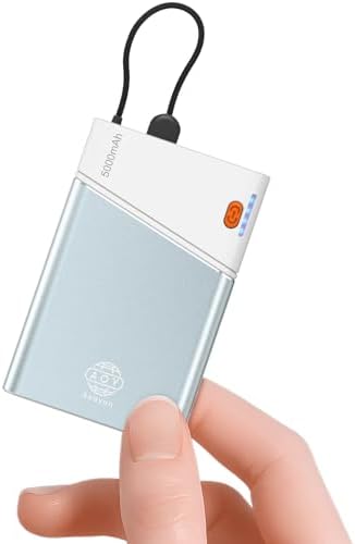 Sleek 5000 m Ah Pink Portable Power Bank with Integrated USB-C Fast Charger – Ultra-Compact Mini Battery Pack for i Phone 16/15/14 & Samsung S24 – Lightweight Design with Handy Lanyard for Effortless Travel Charging