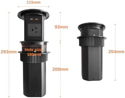 ZESHAN Sleek Pop-Up Power Outlet with 15 W Wireless Charging Station – Dual US Outlets, USB A & USB C PD Fast Charging Ports for Effortless Connectivity at Home or Office – Ideal for Conference Tables and Kitchen Counters, Modern Black Finish